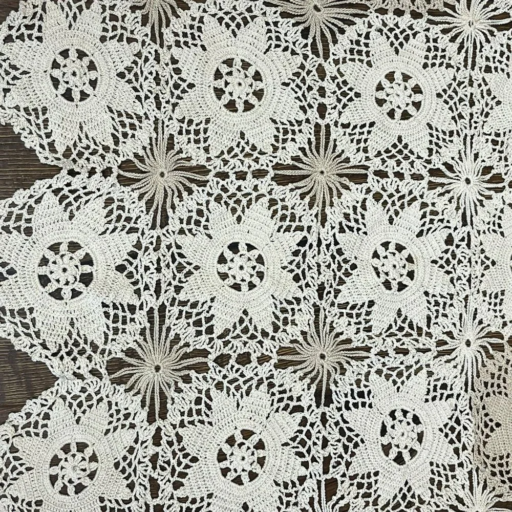 Vintage Handmade Crochet Doily Rectangular Beige Table Décor